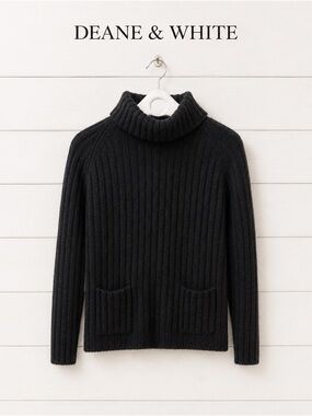 DEANE & WHITE Black Ribbed Turtleneck Sweater – Size M